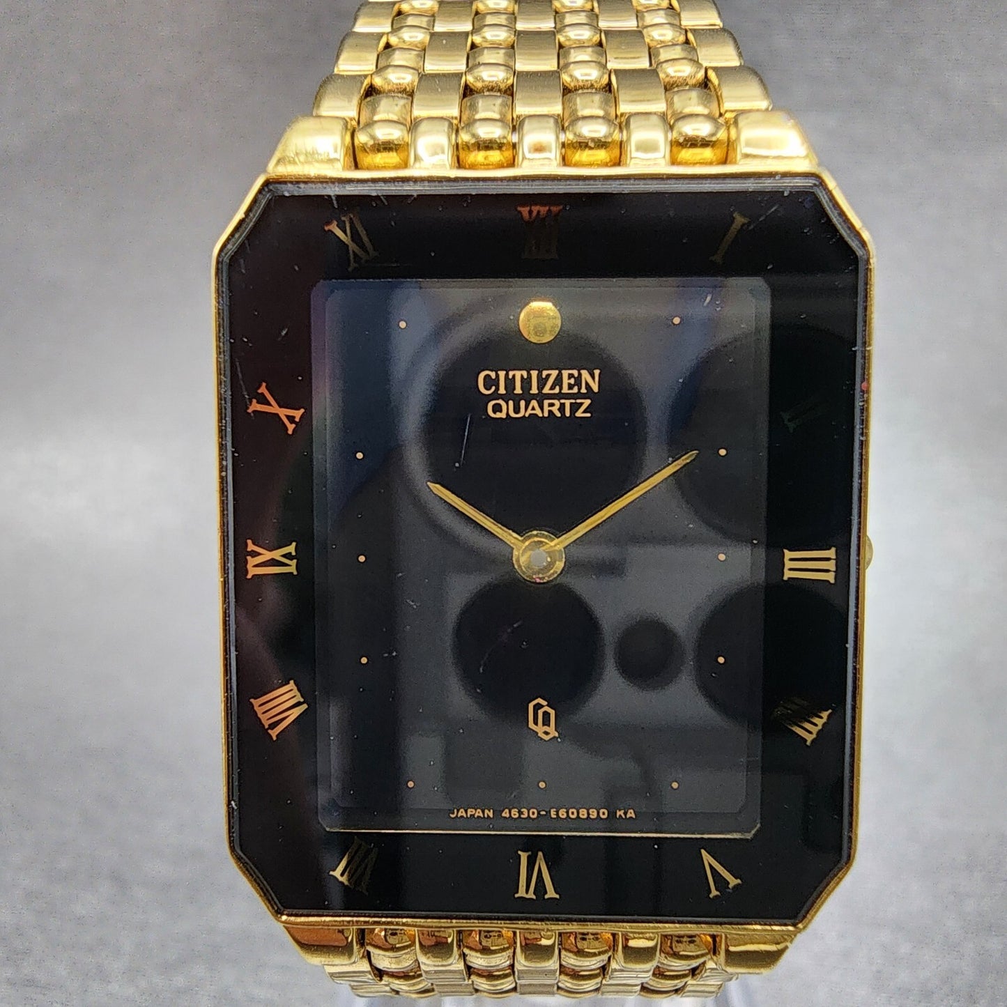 Citizen CQ Tank Watch Men 25mm Black Dial Gold Tone Octagon New Battery1