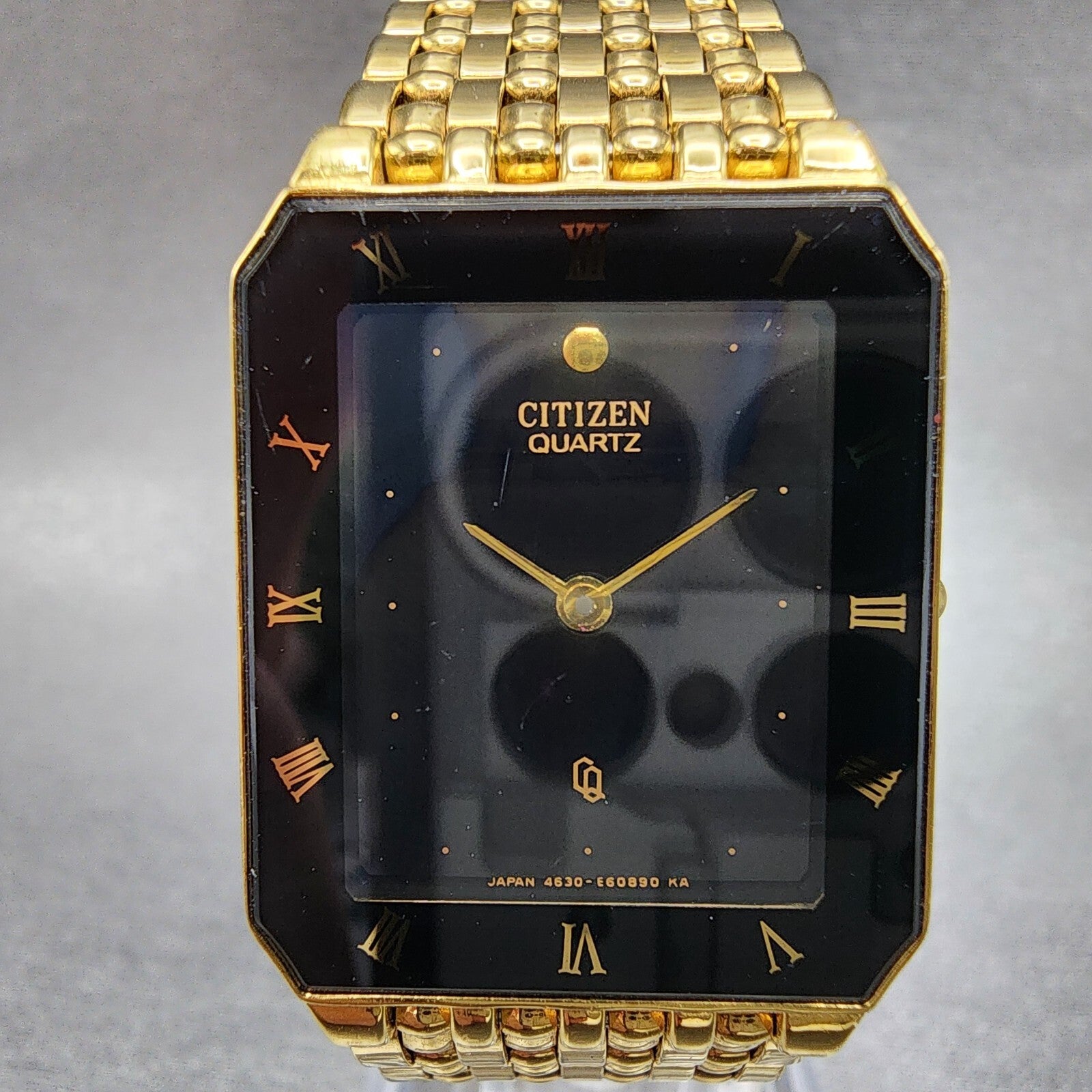 Citizen CQ Tank Watch Men 25mm Black Dial Gold Tone Octagon New Battery1