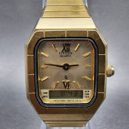 Citizen Analog Digital Watch Women 23mm Champagne Dial Gold Tone New Battery