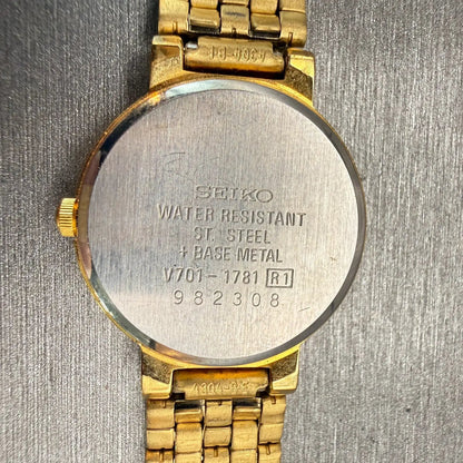 Seiko Watch Women 24mm White Dial Gold Tone Round V701-1781 New Battery Vintage10