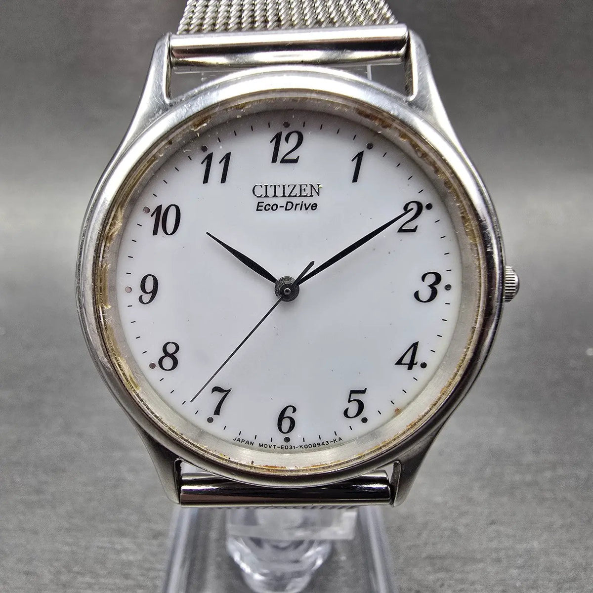 Citizen Eco-Drive Watch Men 34mm White Dial Silver Tone Round E031-K006015 Runs0