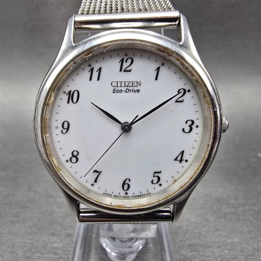 Citizen Eco-Drive Watch Men 34mm White Dial Silver Tone Round E031-K006015 Runs0