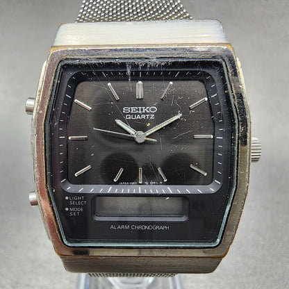 Seiko Analog Digital Watch Men 32mm Black Dial Silver Tone H601-540A PARTS