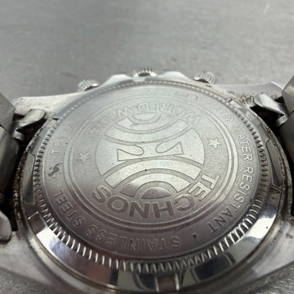 Technos Chronograph Watch Men 41mm White Dial Silver Tone Round T5128New Batt A10