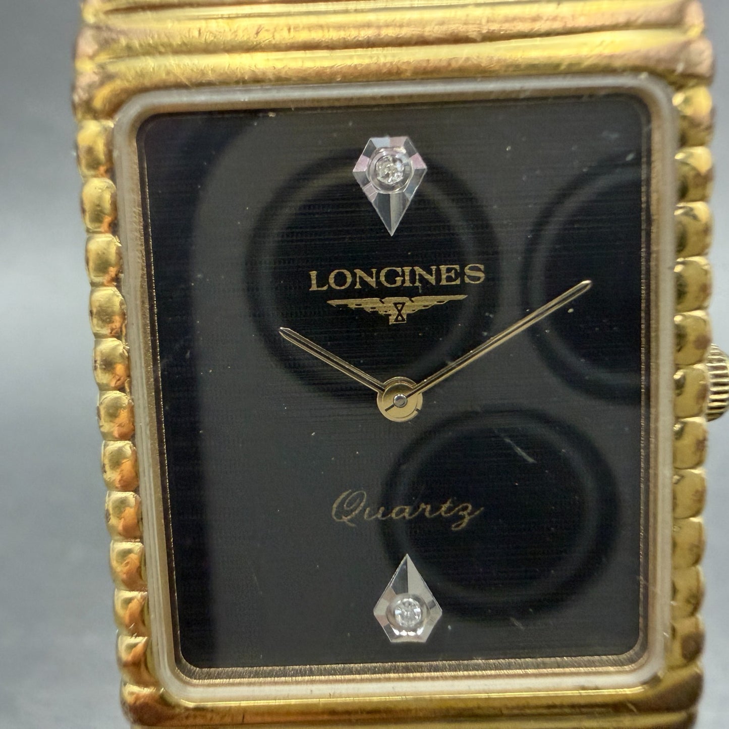Longines Tank Watch Men 24mm Black Dial Gold Tone Rectangle New battery VTG1