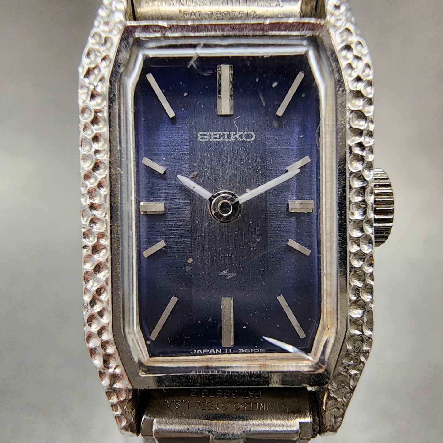 Seiko Tank Watch Women 16mm Blue Dial Silver Tone Octagon Manual 114300 Runs1