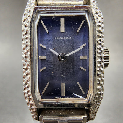 Seiko Tank Watch Women 16mm Blue Dial Silver Tone Octagon Manual 114300 Runs1