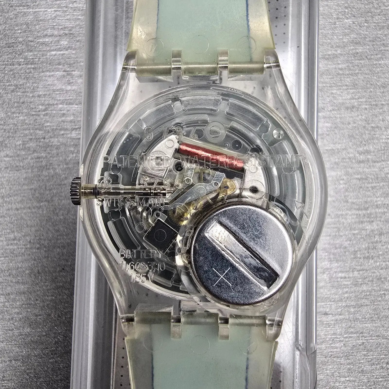 Swatch Gent SMALL IN BIG Watch Men 34mm White Dial Clear Case GK254 New Battery13