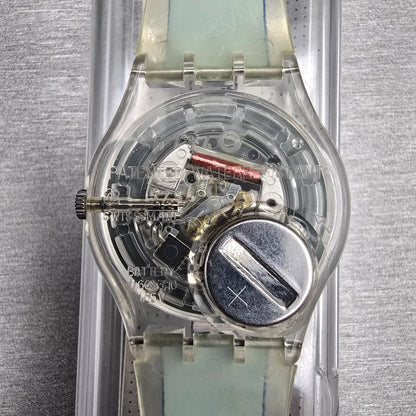 Swatch Gent SMALL IN BIG Watch Men 34mm White Dial Clear Case GK254 New Battery13