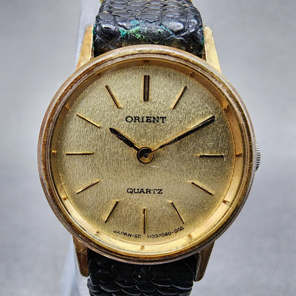 Orient Watch Women 21mm Gold Dial Gold Plated Round Leather New Battery VTG1