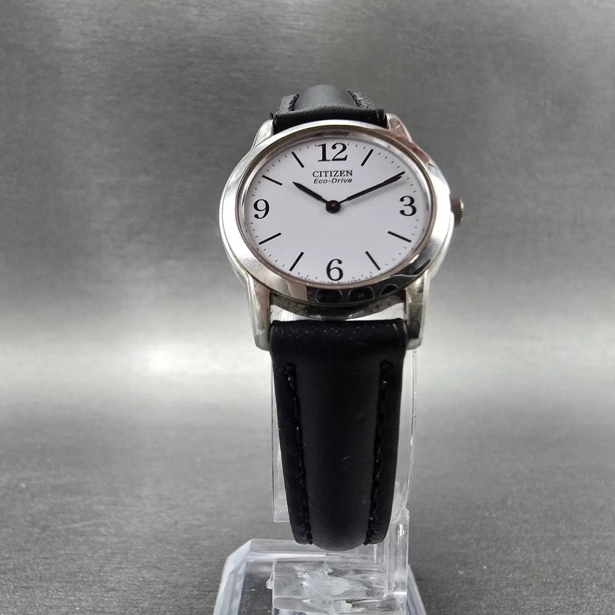 Citizen Eco-Drive Stiletto Watch Women 23mm White Dial Silver Tone Leather Works5