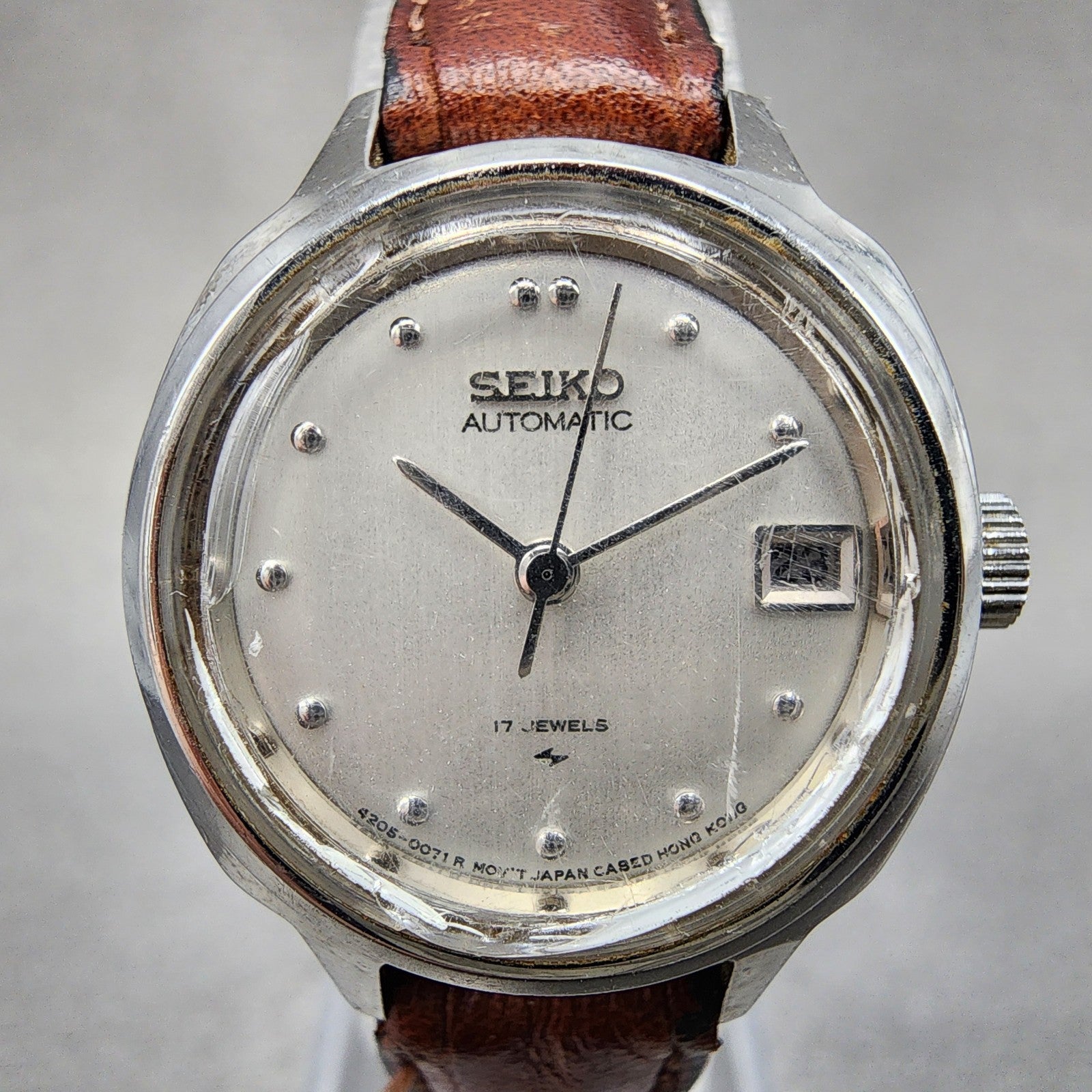 Seiko Automatic Watch Women 23mm Silver Dial Silver Tone Date 42050030 Runs1