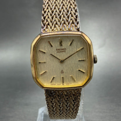 Seiko Watch Women 21mm Champagne Dial Gold Tone Rectangle 1400-5900 New Battery0