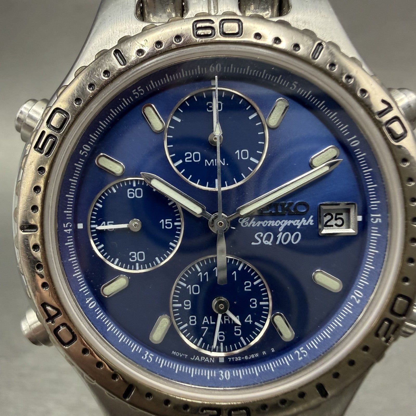 Seiko Chronograph Sports 100 Watch Men 37mm Blue Dial Silver Tone Date New Batt1