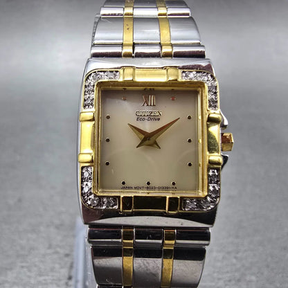 Citizen Eco-Drive Tank Watch Women 20mm Champagne Dial TwoTone B023-S001536 Runs1