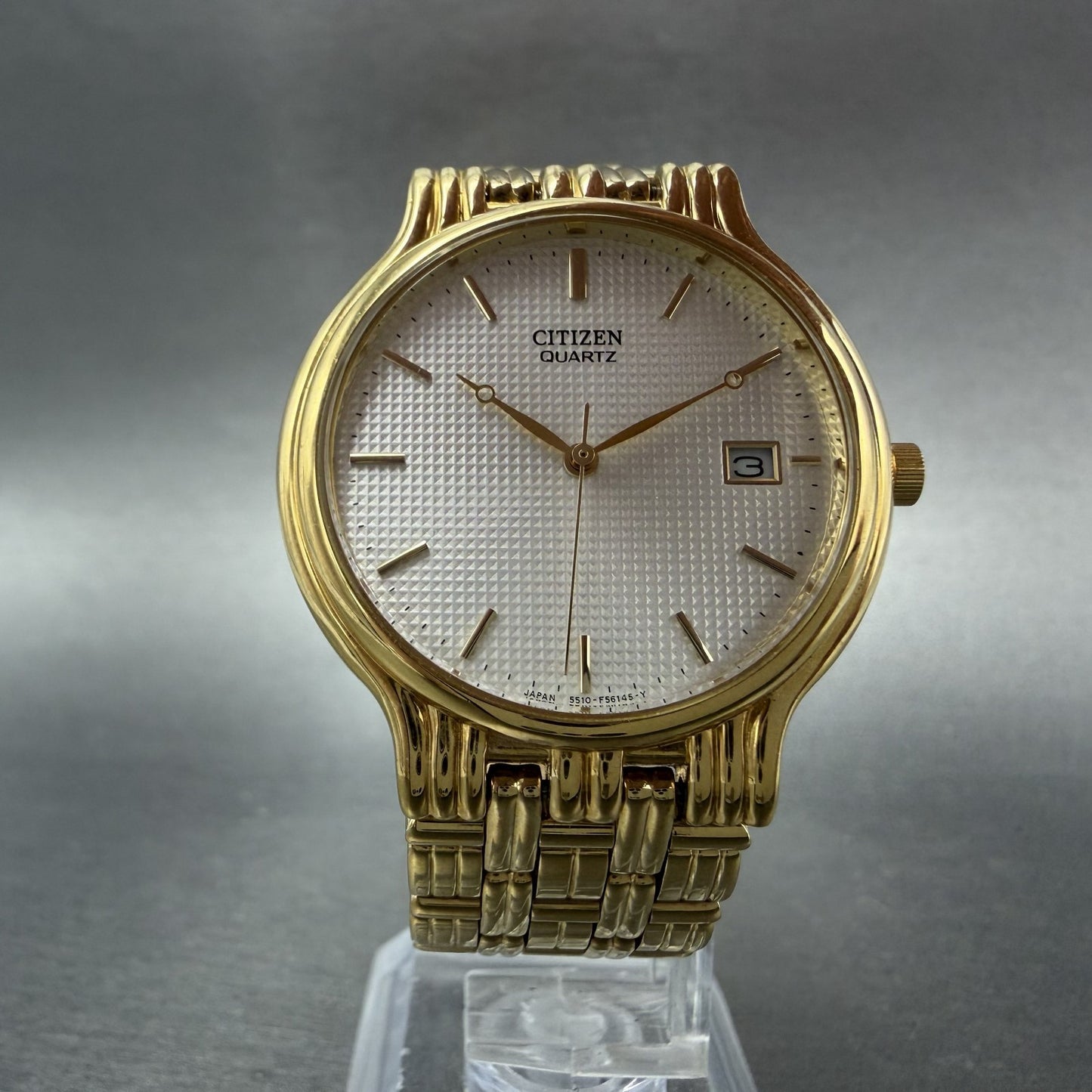 Citizen Watch Men 34mm White Dial Gold Tone Date Round 5510-F52584 New Battery5