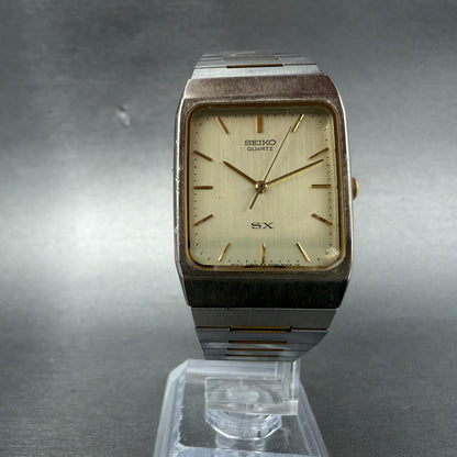 Seiko SX Tank Watch Men 26mm Champagne Dial Two Tone Rectangle 5Y95-5010 New Bat5