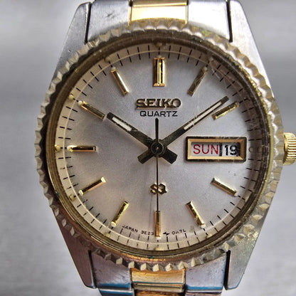 Seiko SQ Watch Women 24mm Silver Dial Two Tone Daydate Round 3E23-0A69 New Batt1