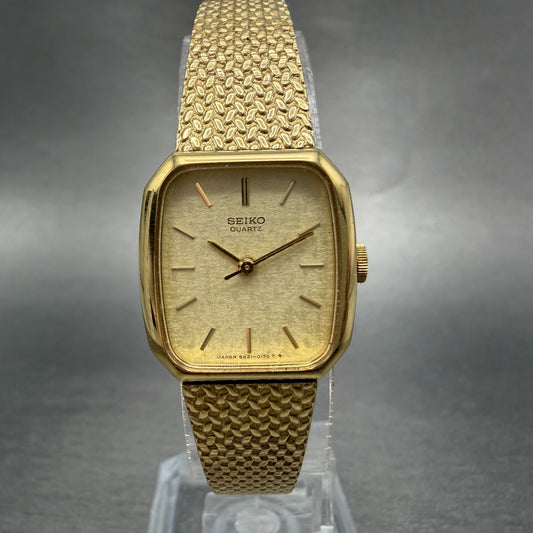 Seiko Watch Women 19mm Champagne Dial Gold Tone Rectangle 5421-5060 New Batt H9S0