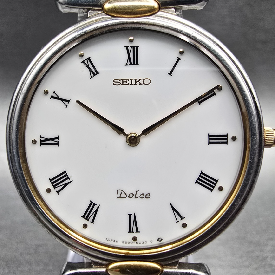 Seiko Dolce Watch Men 31mm White Dial Two Tone Round 9530-6030 New Battery JDM1