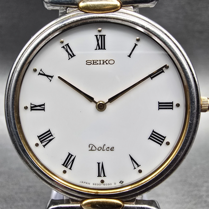 Seiko Dolce Watch Men 31mm White Dial Two Tone Round 9530-6030 New Battery JDM1