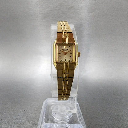 Citizen CQ Tank Watch Women 13mm Champagne Dial Gold Tone Octagon New Battery5