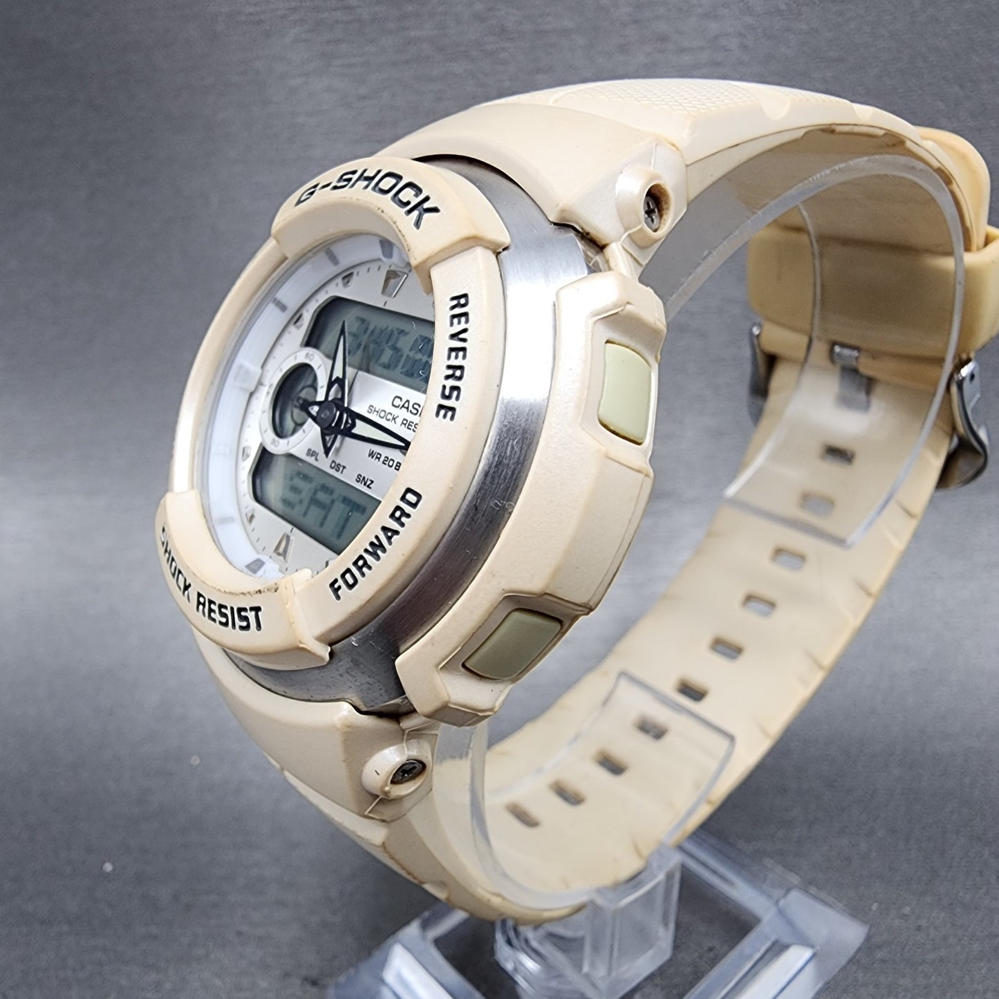 Casio GShock G300LV Watch Men 45mm White Analog Digital Alarm Chrono New Batt2