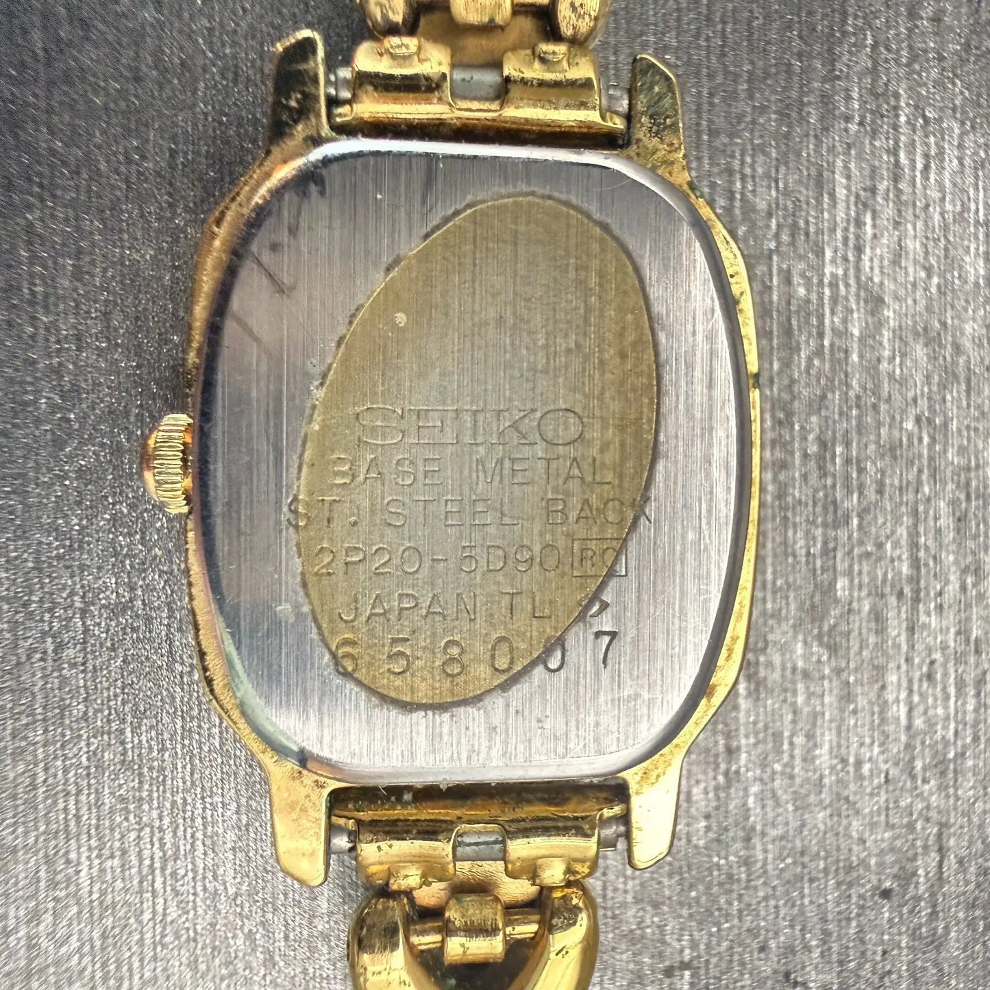 Seiko Watch Women 17mm Gray Dial Gold Tone Rectangle 2P20-5D90 New Battery VTG10