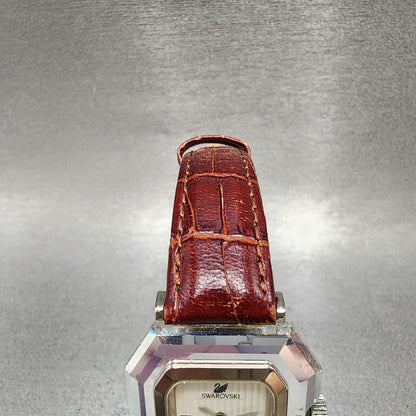 Swarovski Watch Women 30mm White Dial Silver Tone Octagon Crystal New Battery4