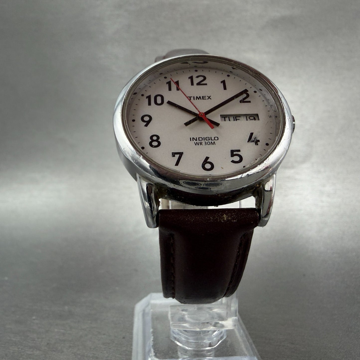 Timex Easy Reader Watch Men 35mm Silver Dial Silver Tone Daydate T20041 New Batt5