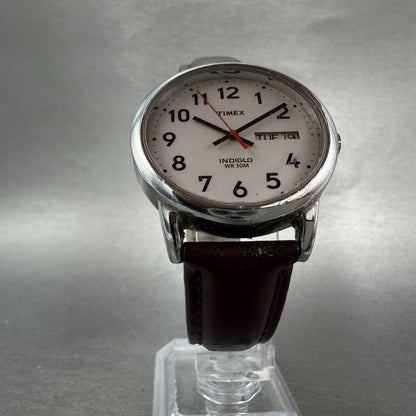 Timex Easy Reader Watch Men 35mm Silver Dial Silver Tone Daydate T20041 New Batt5
