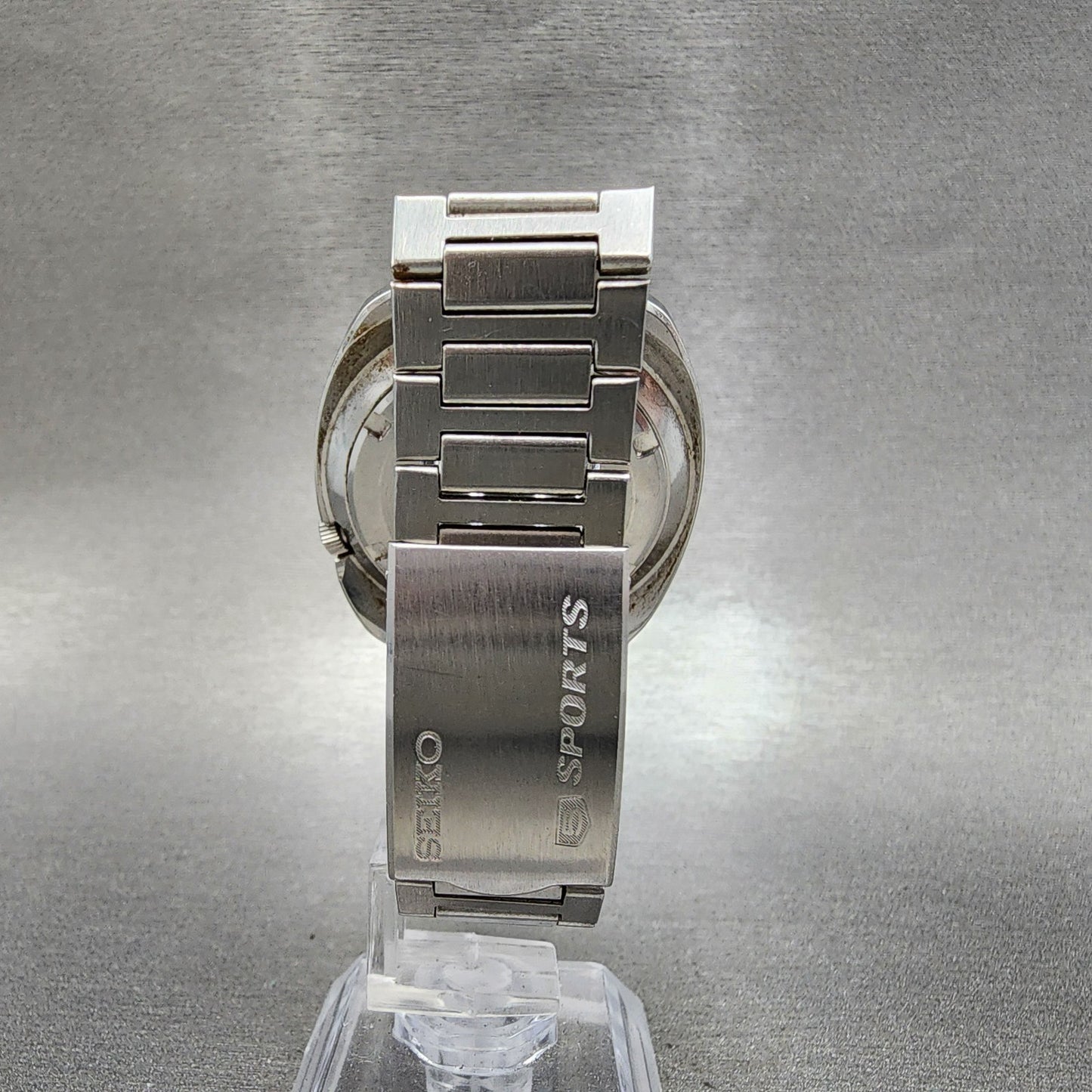 Seiko 5 Sports Watch Men 41mm Silver Dial Silver Tone Daydate Automatci Runs