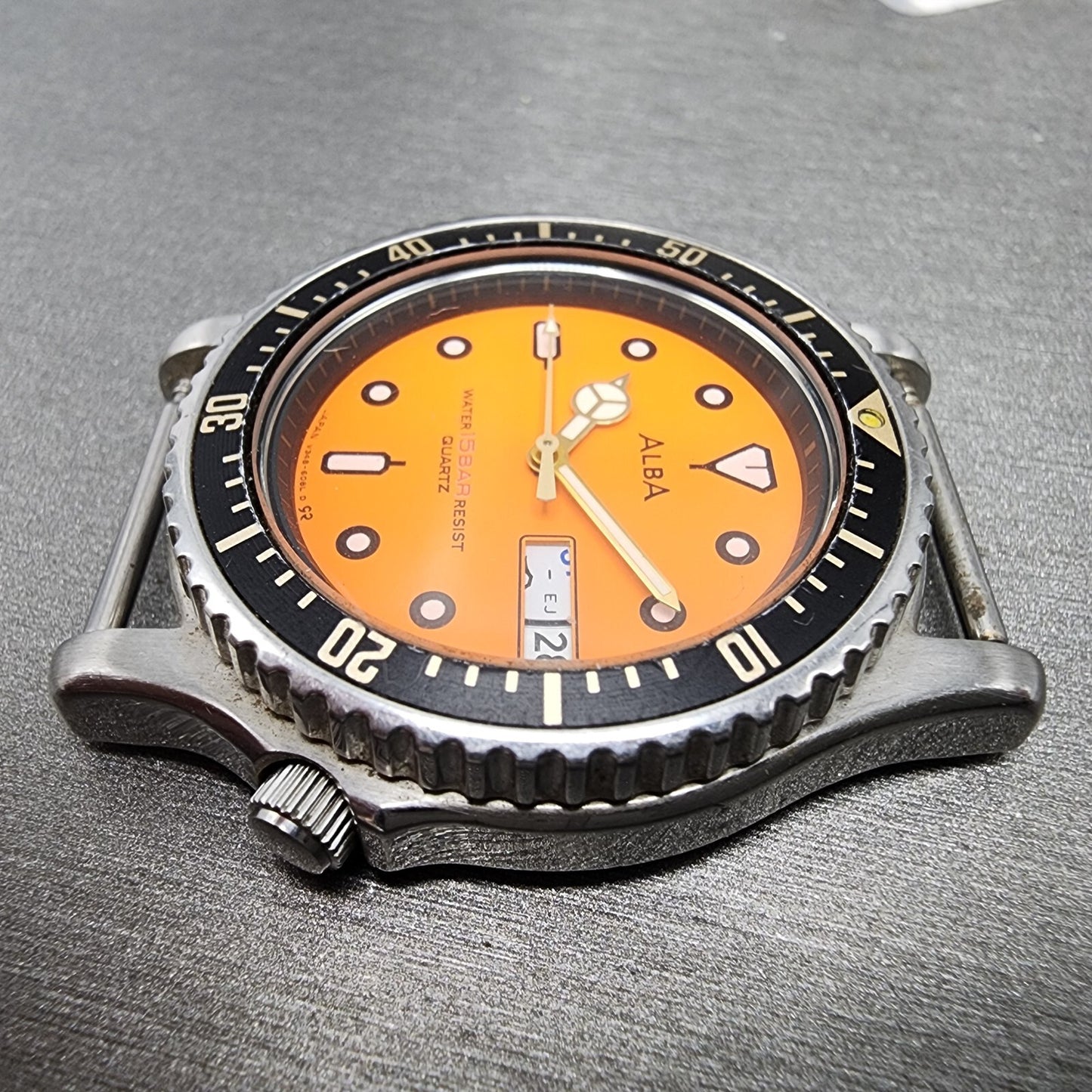 Seiko ALBA Dive Watch Men 36mm Orange Dial Silver Tone Daydate READ! New Battery5
