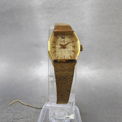 Hamilton Watch Women 26mm Gold Dial Gold Octagon 9220 New Battery Vintage5