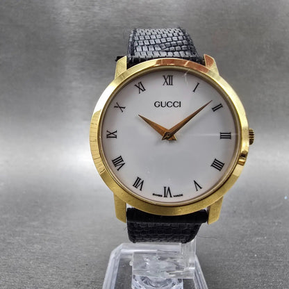 Gucci 2200M Watch Men 32mm White Dial Gold Plated Round New Battery VTG Roman5