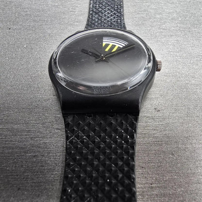 Swatch Color Window Watch Men 34mm Black Dial Black Tone Round GB715 New Battery6
