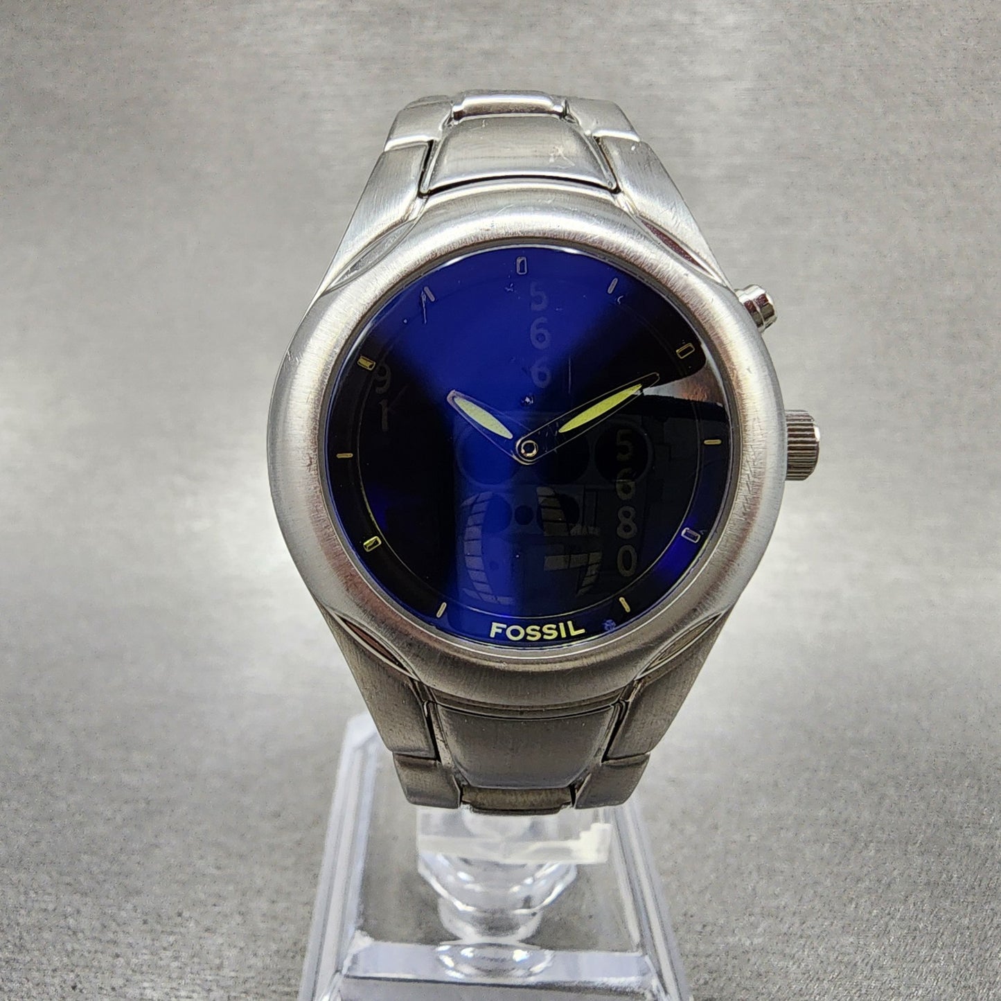 Fossil Big Tic Watch Women 32mm Black Dial Silver Tone Round LCD JR8624 New Bat0
