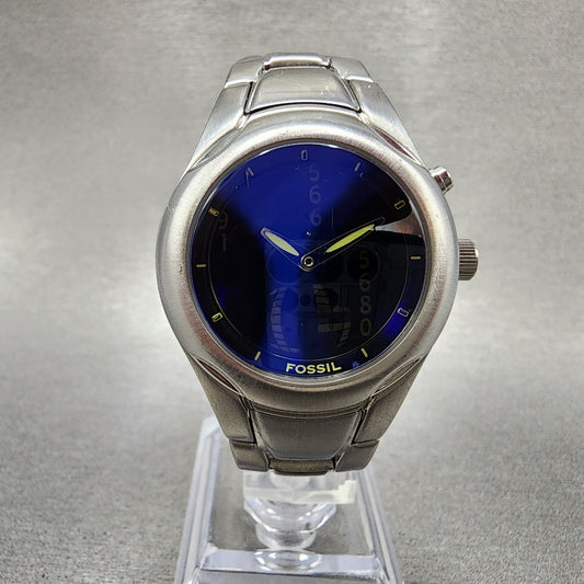Fossil Big Tic Watch Women 32mm Black Dial Silver Tone Round LCD JR8624 New Bat0