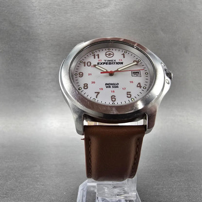 Timex Expedition Watch Men 39mm White Dial Silver Tone Date Round New Battery t5