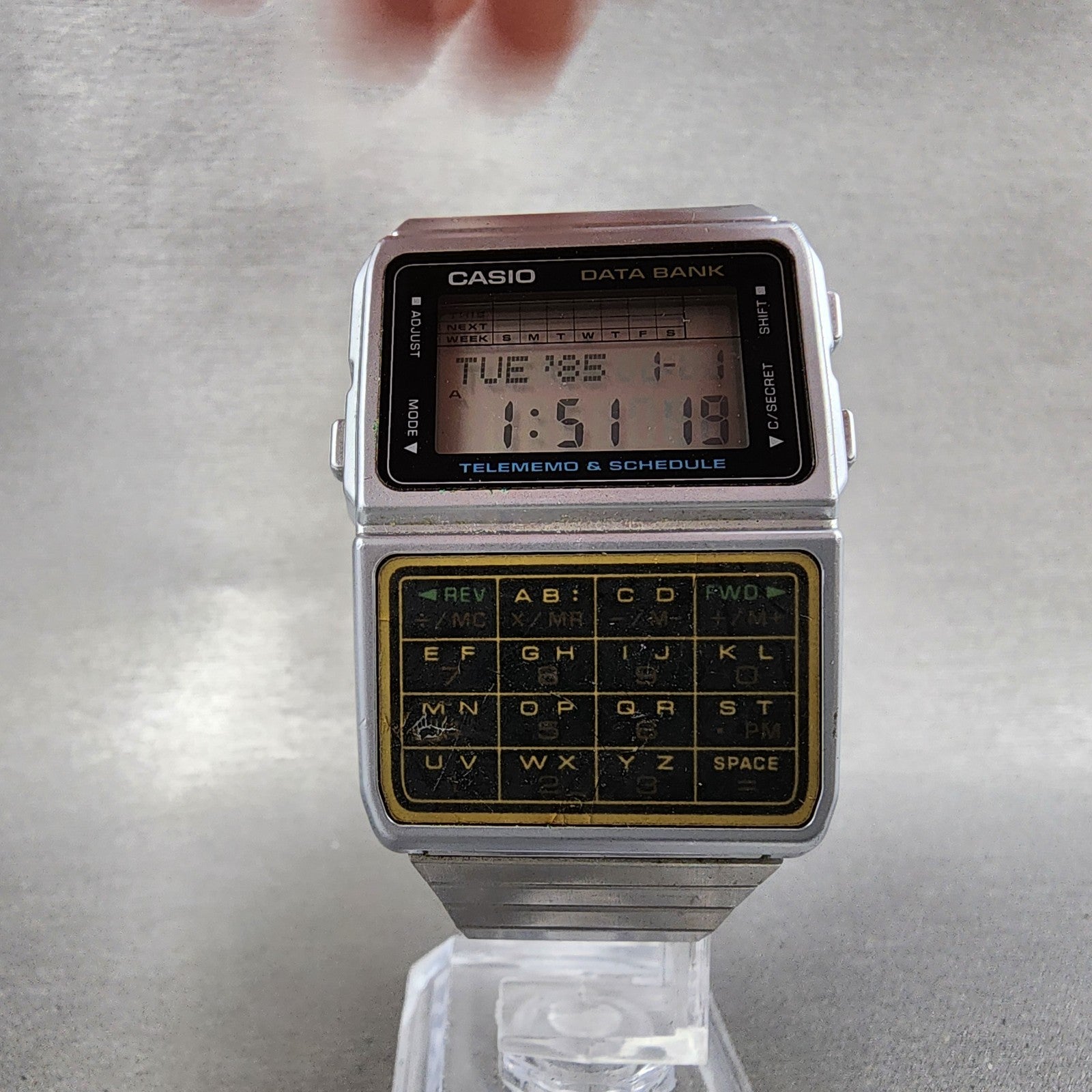 Casio Calculator Watch Men 33mm Digital Silver Tone Alarm Chrono DBC610 New Bat5