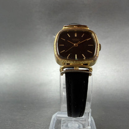 Seiko Watch Women 21mm Black Dial gold Tone Rectangle 1421-5110 New Battery5