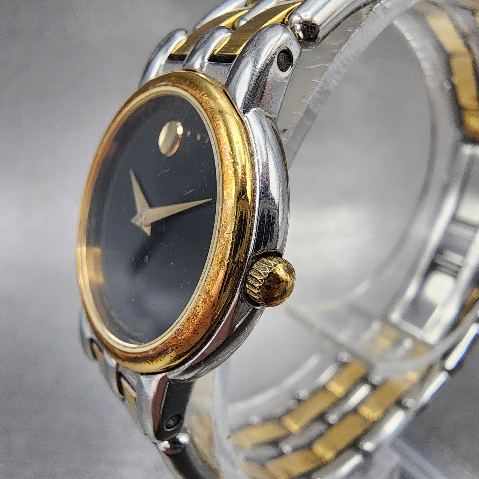 Movado Museum Watch Women 24mm Black Dial Two Tone Round 81.25.825 New Battery2