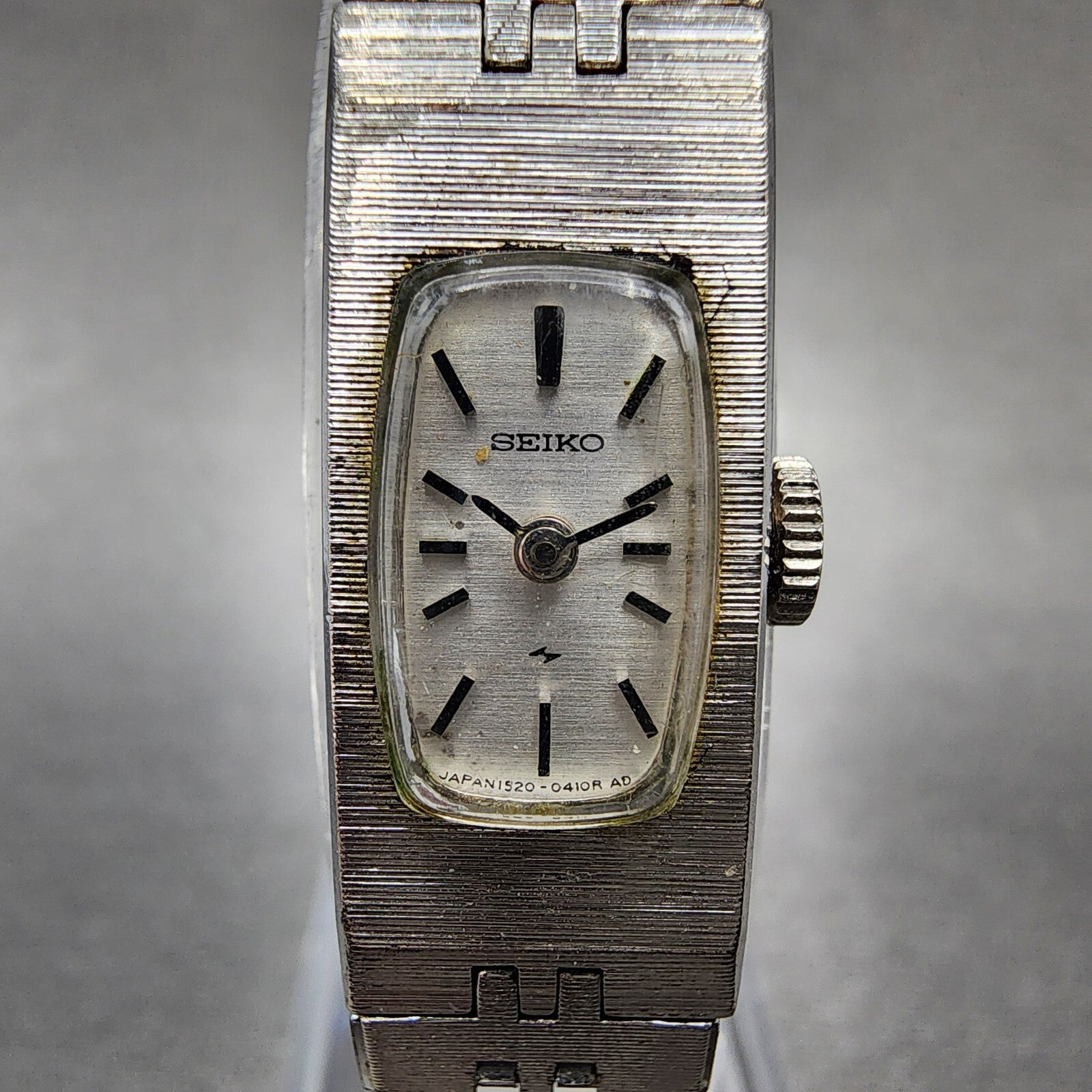 Seiko Tank Watch Women 12mm Silver Dial Silver Tone Rectangle Manual Wind Runs1