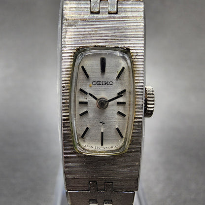 Seiko Tank Watch Women 12mm Silver Dial Silver Tone Rectangle Manual Wind Runs1