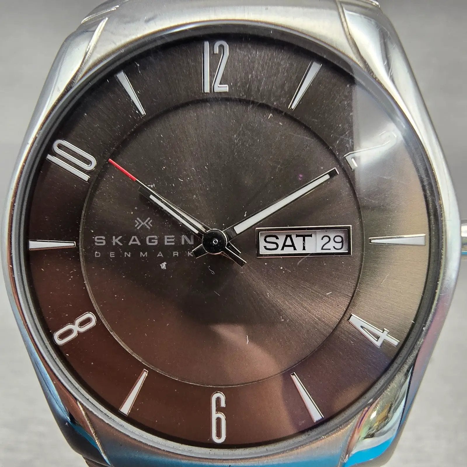 Skagen Laurits Watch Men 38mm Gray Dial Silver Tone Daydate 531XLSXM1 New Batt0