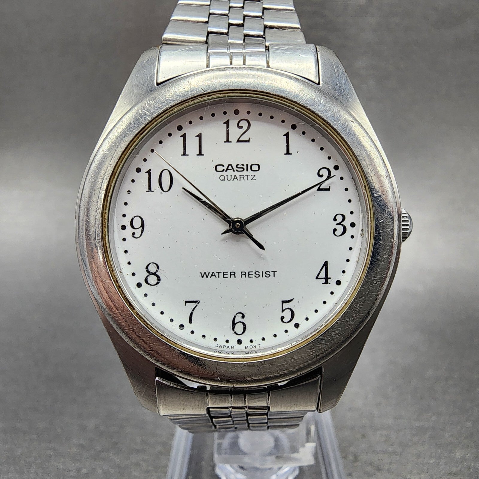 Casio Watch Men 36mm White Dial Silver Tone Round MTP1129 New Battery0
