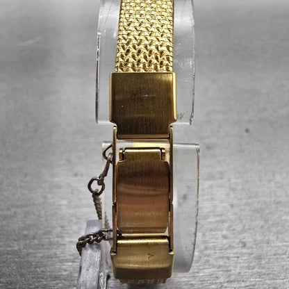 Seiko Watch Women 15mm Black Dial Gold Tone Rectangle 4N00-5060 New Battery VTG7