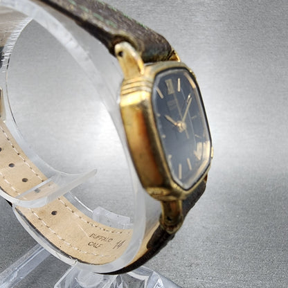 Seiko Watch Women 20mm Black Dial Gold Tone Square 7321-507a New Battery