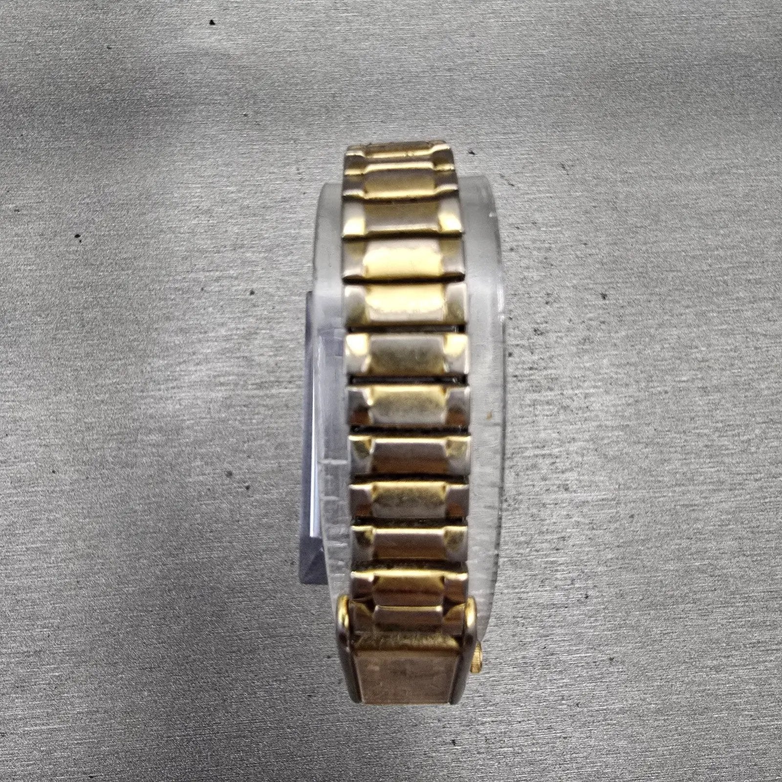 Seiko Watch Women 12mm Gold Dial Gold Tone Rectangle 2E20-5239 New Battery VTG4