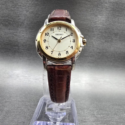 Seiko Watch Women 24mm Ivory Dial Two Tone Round 1N01-0J09 New Battery Vintage a5